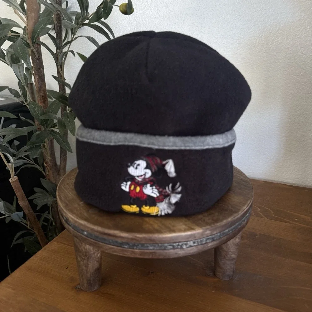 Vintage Disneyland‎ Resort Mickey Mouse Beanie Cap Black Polar Fleece Adult OSFM